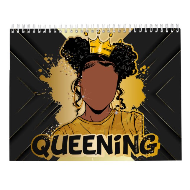 Svartdrottning queening melanin Women guld kärlek Kalender (Baksida)