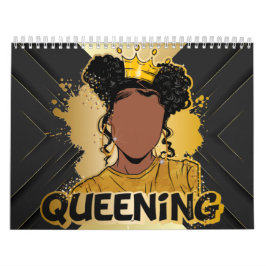 Svartdrottning queening melanin Women guld kärlek Kalender