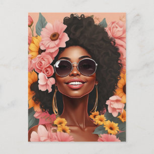 Svartdrottningens blommigt afro melanin (honblomma helg vykort