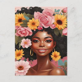 Svartdrottningens blommigt afro melanin (honblomma helg vykort