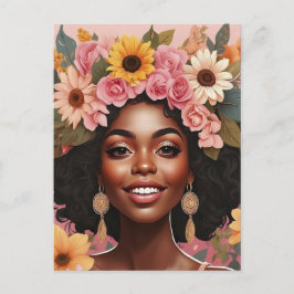 Svartdrottningens blommigt afro melanin (honblomma helg vykort