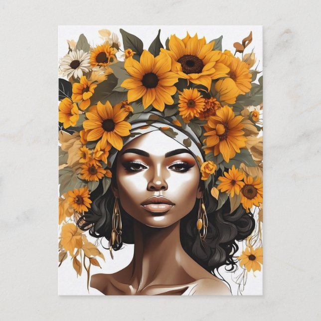 Svartdrottningens blommigt afro melanin (honblomma helg vykort (Framsida)