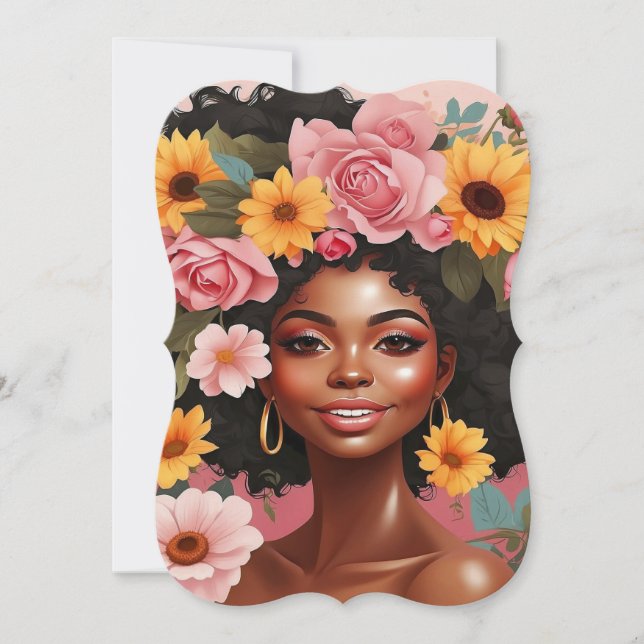 Svartdrottningens blommigt afro melanin (honblomma inbjudningar (Framsida)