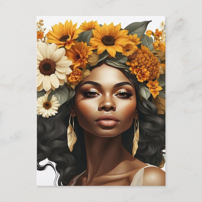 Svartdrottningens blommigt afro melanin (honblomma vykort (Framsida)