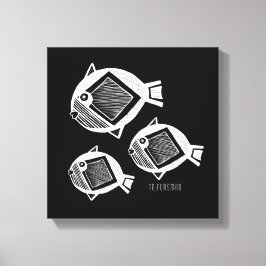 Svartduk av okänd fisk, vit bläck canvastryck