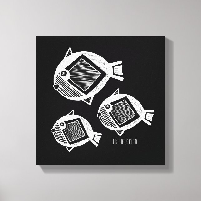 Svartduk av okänd fisk, vit bläck canvastryck (Framsida)