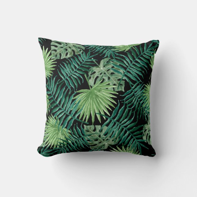 Svartdyna i Handflatan Löv, Tropical Print Cushion Kudde (Framsida)