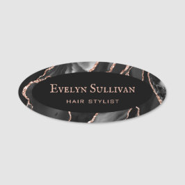 Svarte Ro Guld Agate Namn bricka Namnbricka