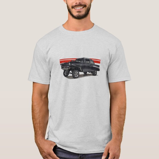 Svarten '57 Bel Aire postar gasser Tee (Framsida)