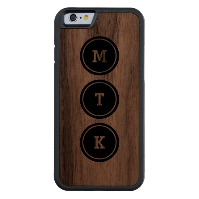 Svarten cirklar monogramen carved wood iPhone skal (Baksidan)