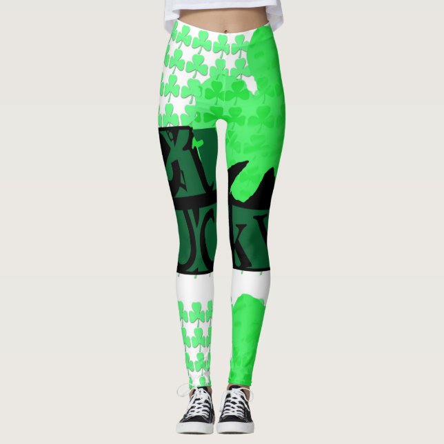 Svarten får lycklig klöverSt Patrick damasker Leggings (Framsida)