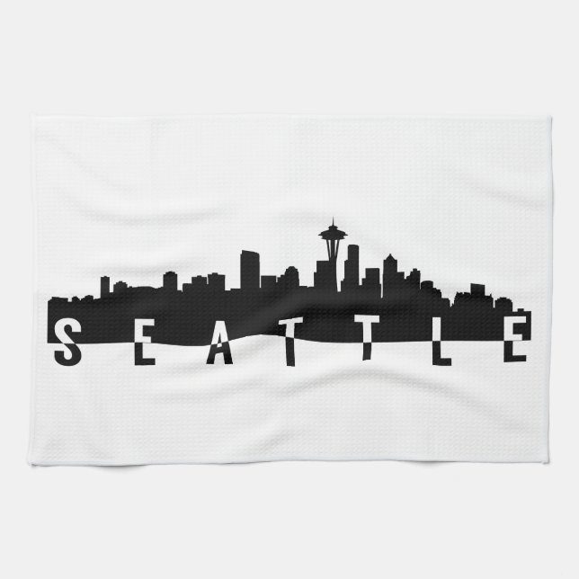 svarten för silhouette för seattle stadshorisont kökshandduk (Horisontell)