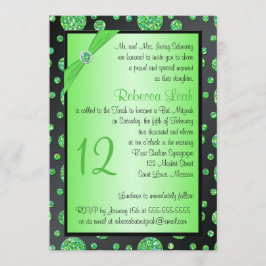 Svarten Glittery Polka för limefrukt pricker bat Inbjudningar