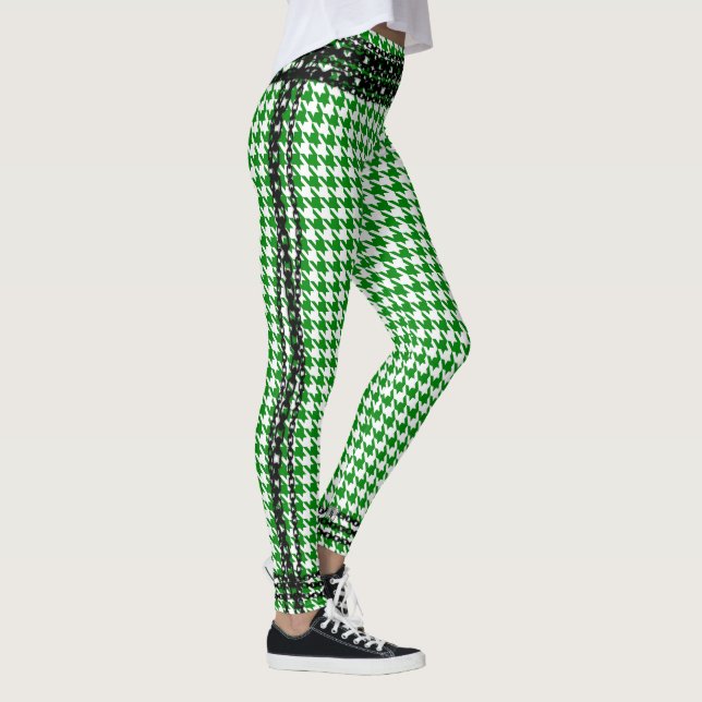 Svarten kedjar välskött Kelly grön vit Houndstooth Leggings (Höger)