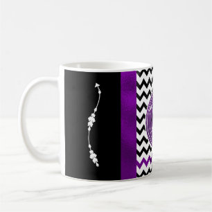 Svarten & lilor för Monogramsparremönster Kaffemugg