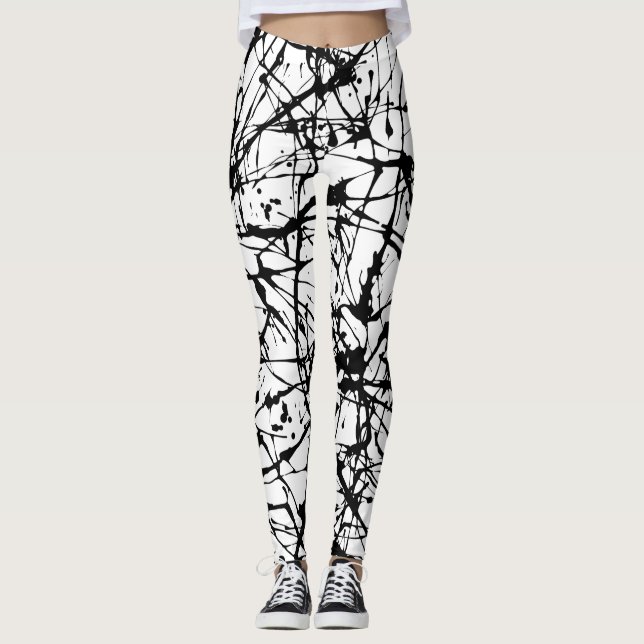 Svarten målar Splatterdamasker Leggings (Framsida)