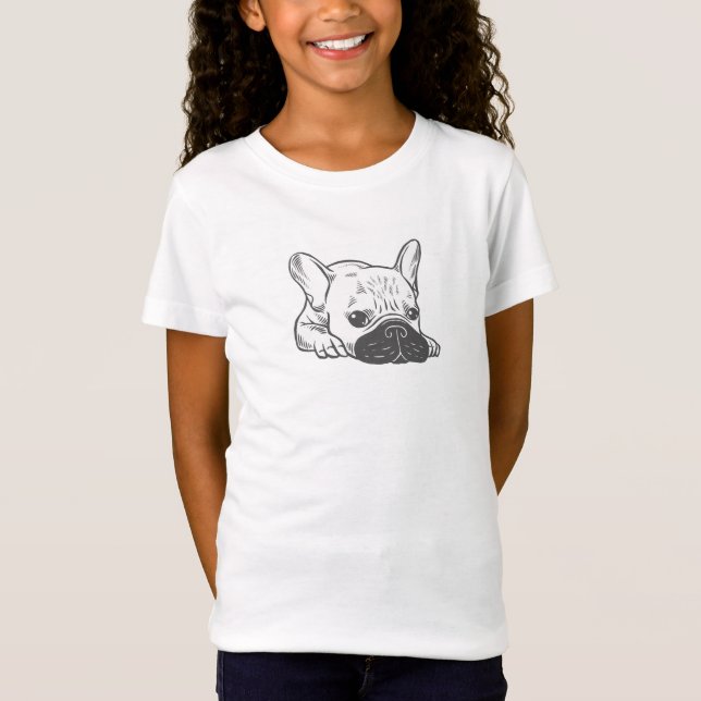 Svarten maskerar den kräm- Frenchie illustrationen T-shirt (Framsida)