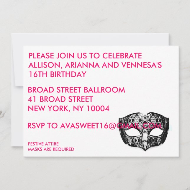 SVARTEN MASKERAR PARTYINBJUDAN INBJUDNINGAR (Framsida)