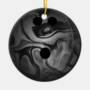 Svarten och grått virvlar runt bowlingklotet julgransprydnad keramik
