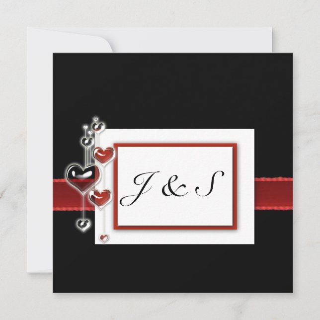 svarten och rött kvadrerar inbjudan 5,25 x 5,25 (Framsida)