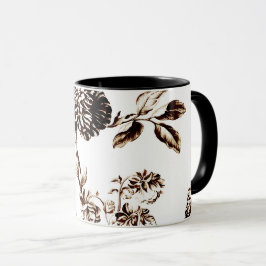 Svarten & vit brons botaniska blom- Toile Mugg