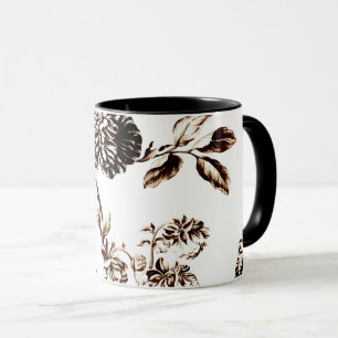 Svarten & vit brons botaniska blom- Toile Mugg