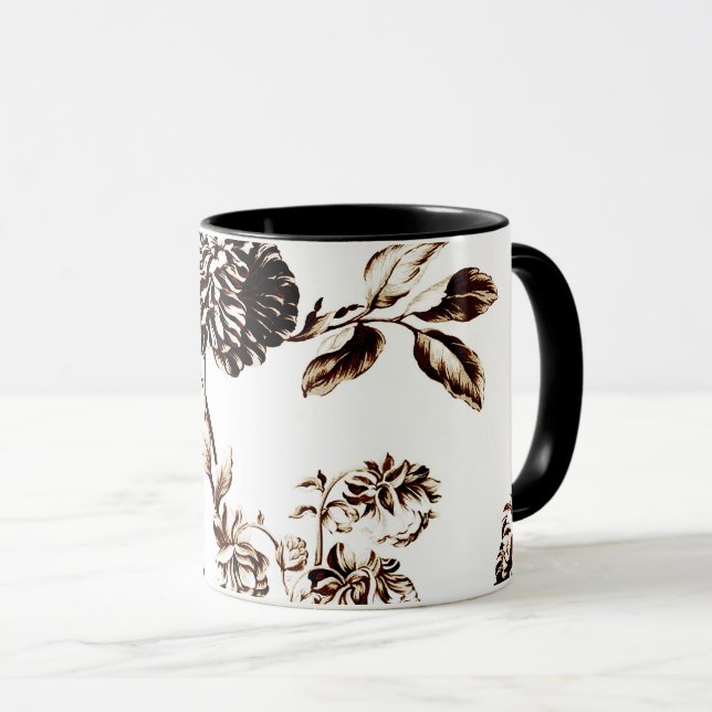 Svarten & vit brons botaniska blom- Toile Mugg (Framsida höger)