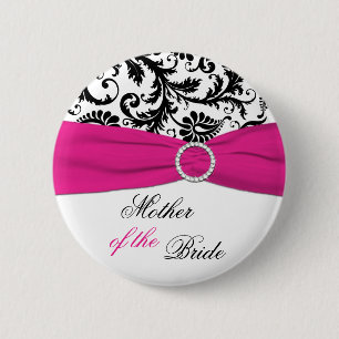 Svarten, vit och den Fuchsia budens mamma klämmer Knapp