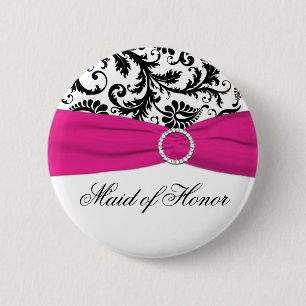 Svarten, vit och den Fuchsia maid of honor klämme Knapp