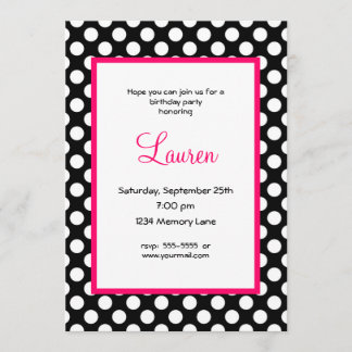 Svarten & vit Poka pricker den 40th Inbjudningar