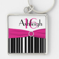 Svarten vit, rosa görade randig 16 Keychain med