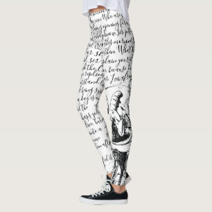 Svarten & vit skrivar vintage Alice i underland Leggings