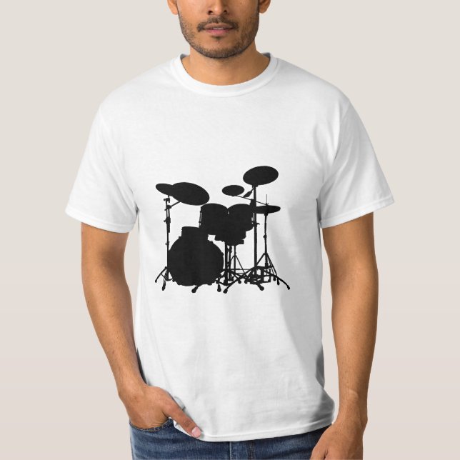 Svarten & vit trummar satssilhouetten - för t-shirt (Framsida)