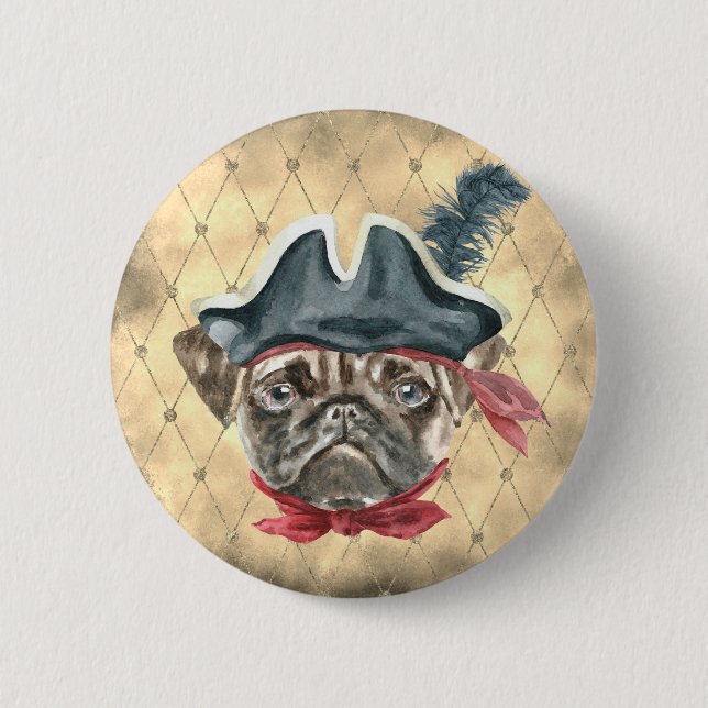 Svartface Mops Pirat Knapp (Framsida)