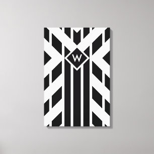 Svartfadrilateralt Rand på vit med Monogram Canvastryck