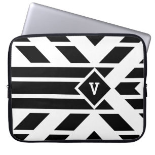 Svartfadrilateralt Rand på vit med Monogram Laptop Sleeve