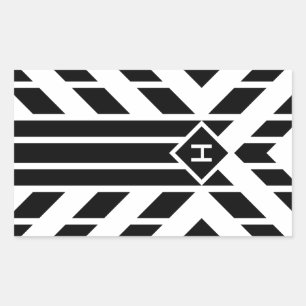 Svartfadrilateralt Rand på vit med Monogram Rektangulärt Klistermärke