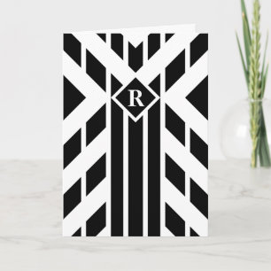 Svartfadrilateralt Rand på vit med Monogram Tack Kort