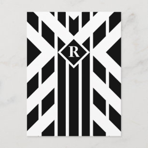 Svartfadrilateralt Rand på vit med Monogram Vykort