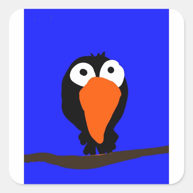 Svartfågel från teckning fyrkantigt klistermärke (Framsida)