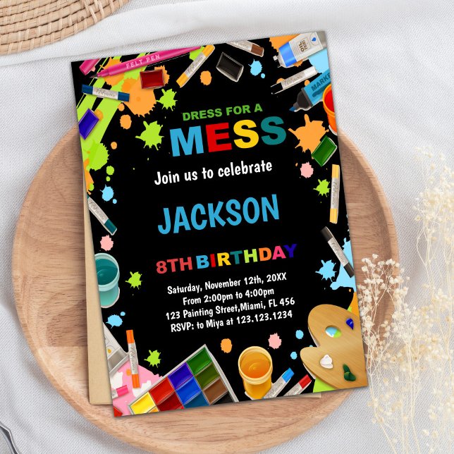 Svartfärgad adress för  färginbjudningar inbjudningar (Black Dress For Mess Paint Invitations)