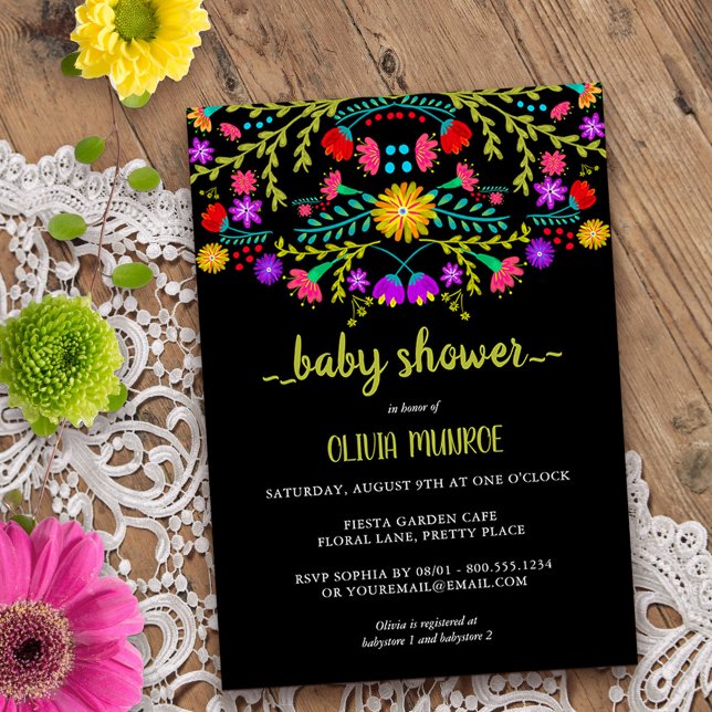 Svartfärgad babystövel för mexikansk fiesta Blommi Inbjudningar (Baby Shower invitation from my Mexican Fiesta Floral collection
)