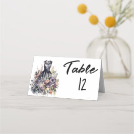 Svartfärgad bröllop-klänning i rosa ros placeringskort