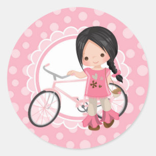 Svartfärgad cykelflicka - Rosa White Runt Klistermärke