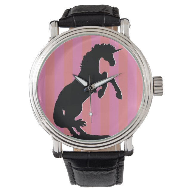 Svartfärgad hörselmajs (rosa striped) armbandsur (Framsida)