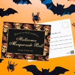 Svartfärgad inbjudan till Halloween Gothic Skull R<br><div class="desc">Den här gotiska Halloween fest-vykortsinbjudan innehåller en mönster av läskiga döskallar som flyter i en svart avgrund bakom din maskerad inbjudan. Varje spooky skalle adorberas med röd ros. Deras tomma sollösa öga står i skarp kontrast till de döda blommornas goda ro krona och buketter.</div>