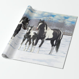 Svartfärgad målarkvartshäst i Snö Presentpapper