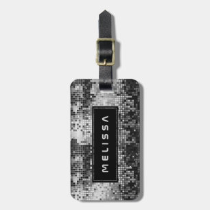 Svartfärgad Monogram för Silver Disco boll Glitter Bagagebricka