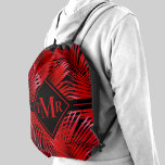 Svartfärgad monogram handflatan Mönster Gympapåse<br><div class="desc">Rödtropisk frond handflatan på ett svart redo för ditt monogram med chic på framsidan i vilken färg som helst (kan tas bort eller flyttat på layouten). Skapa dig själv eller ge som gåva.</div>