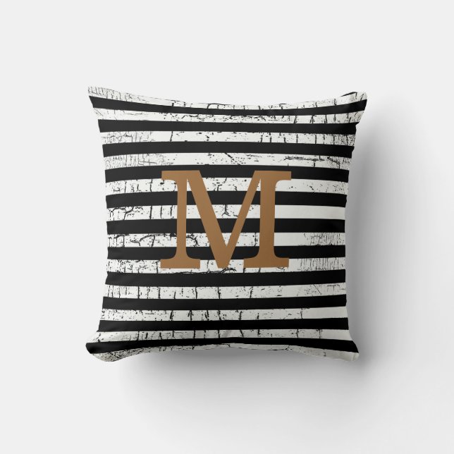svartfärgad rand monogrammad dekoration kudde (Framsida)